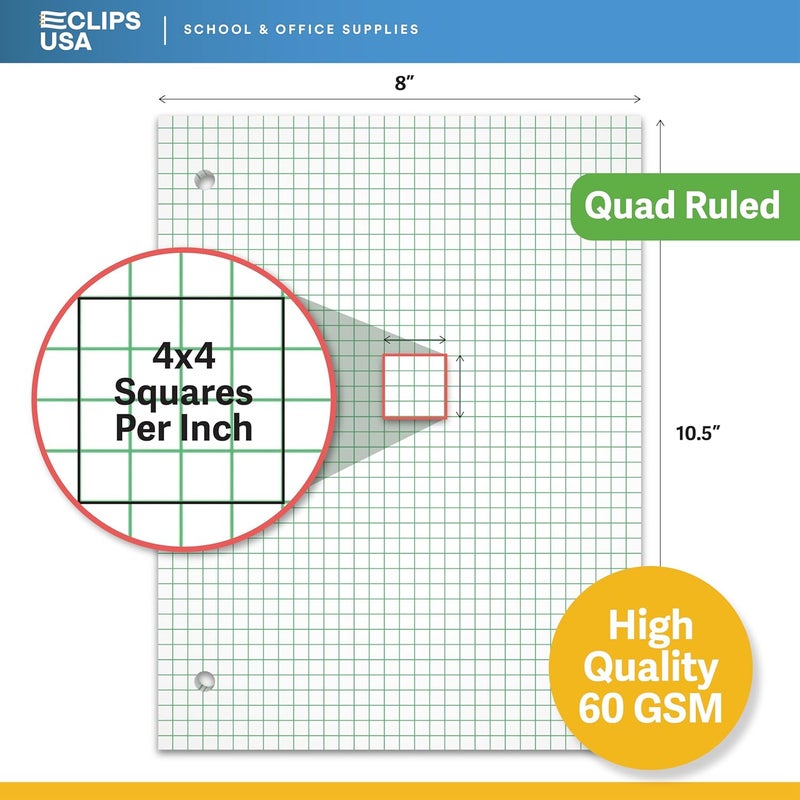 VEEBOOST Graph Paper Loose Leaf Paper Quad Ruled Notebook Paper Quad Ruled 4” x 4” Square Lined Writing Filler Paper 10.5” x 8” 900 Sheets 150 Sheets Per Pack 60 gsm (6 Pack) - Image 3
